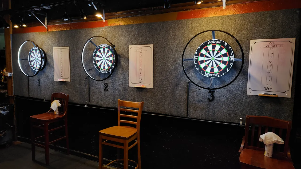 The other three illuminated dartboards at Sparks, numbered 1, 2 and 3